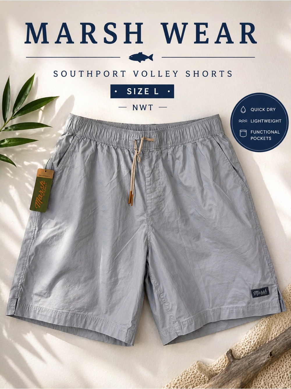 Marsh Wear Southport Volley Shorts Smoke Gray Size L NWT